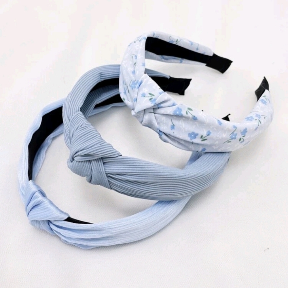 Elegant Blue And Ditsy Floral Headband Set Of 3